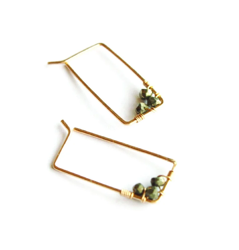 Black earrings for evening outfits -Small Adorned Rectangle Hoops