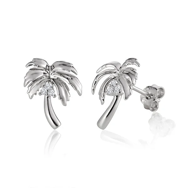 Sparkly stud earrings for everyday shine -Small Sterling Silver Palm Tree Studs