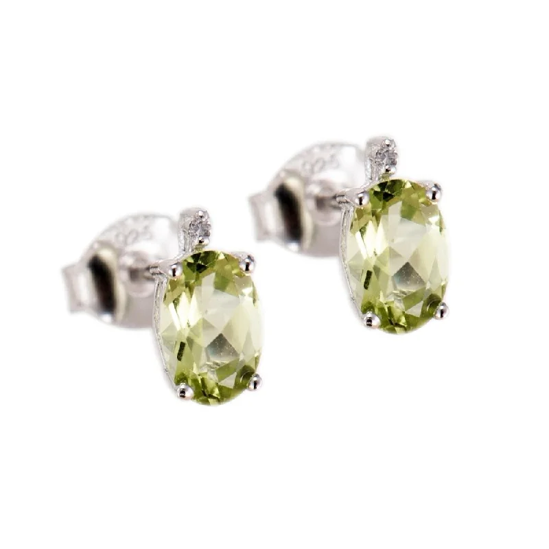 Bold statement earrings for confidence -Sterling Silver Natural Peridot and Genuine White Diamond Stud Earring