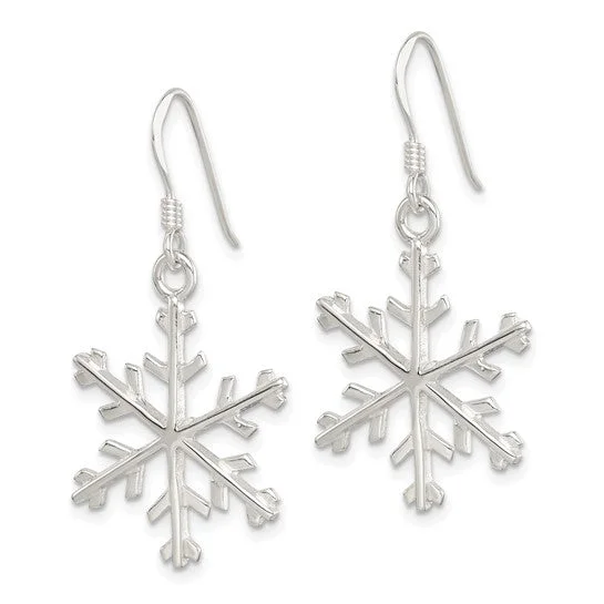 Sterling silver hoop earrings for women -Sterling Silver  Snowflake Dangle Earrings