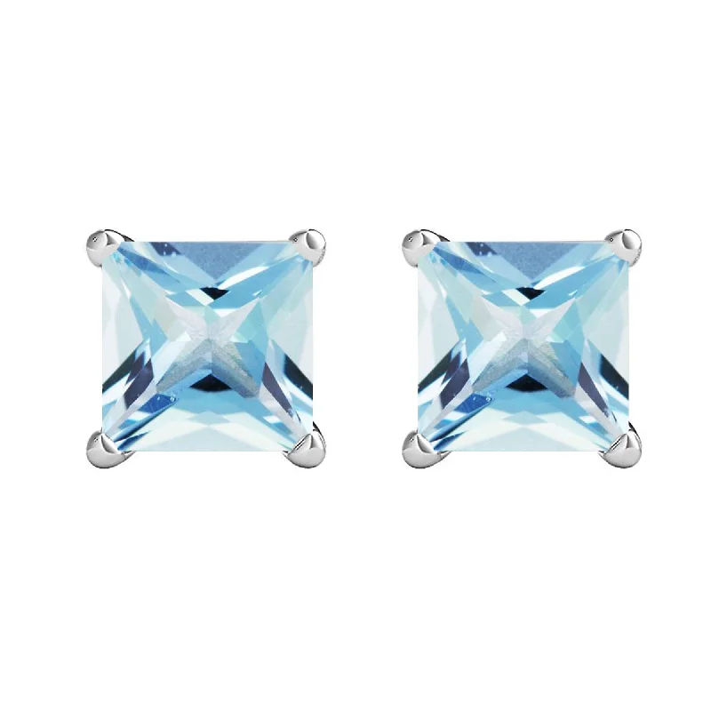 Statement earrings for party outfits -Sterling Silver with Natural Aquamarine Stud Earring