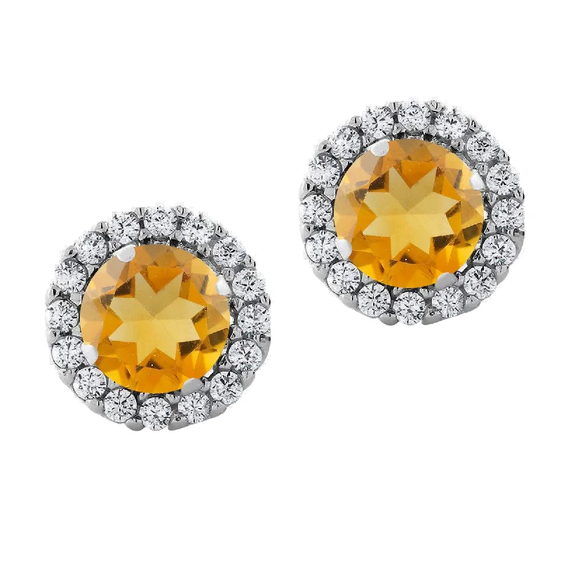 Bohemian style ear climbers for trendy look -Sterling Silver with Natural Citrine and White Topaz Stud Earring