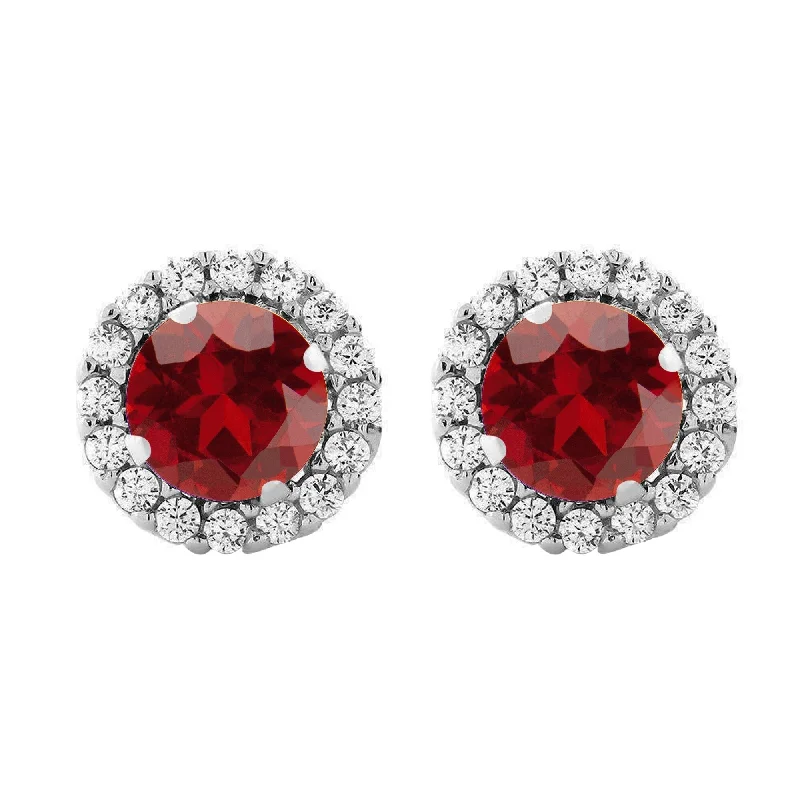 Cute star-shaped earrings for casual wear -Sterling Silver with Natural Garnet and White Topaz Stud Earring