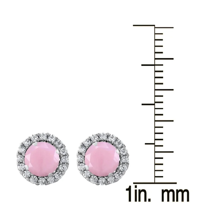 Crystal earrings for evening events -Sterling Silver with Natural Pink Opal and White Topaz Stud Earring