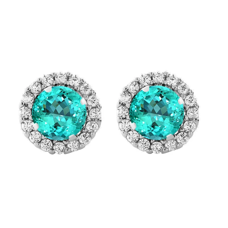 Vintage pearl earrings for retro lovers -Sterling Silver with Paraiba Tourmaline and White Topaz Stud Earring