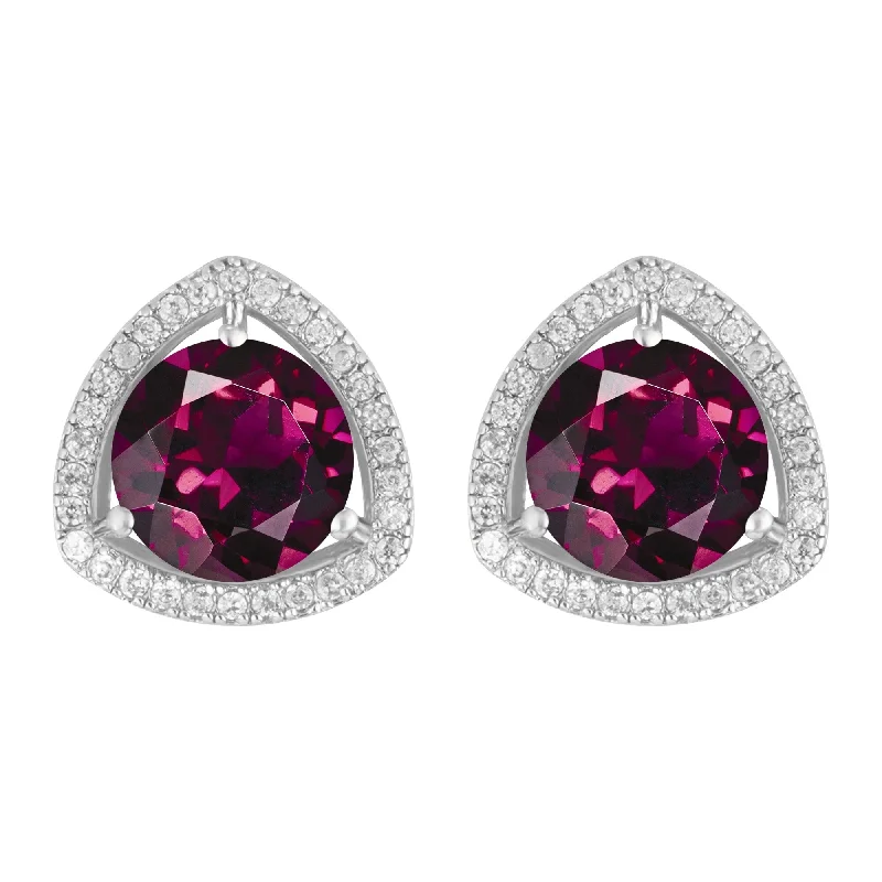 Bohemian style ear climbers for trendy look -Sterling Silver with Rhodolite Garnet and White Topaz Halo Stud Earring