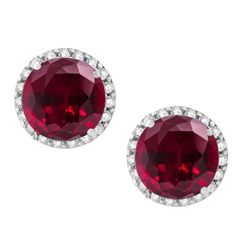 Small gold earrings for subtle elegance -Sterling Silver with Ruby and Natural White Topaz Halo Stud Earring