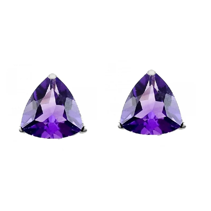 Rose gold earrings for elegant looks -Sterling Silver with Trillion Natural Amethyst Stud Earring