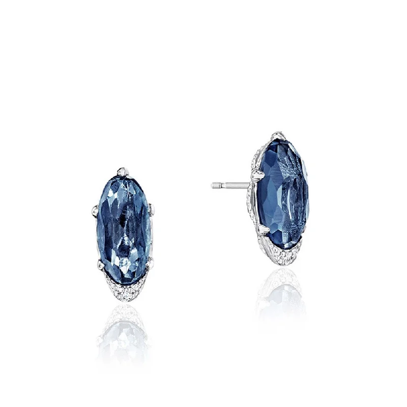 Chic pearl earrings for formal occasions -Tacori Horizon Shine London Blue Topaz & Diamond Oval Stud Earrings