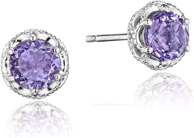 Oversized earrings for bold fashion statements -Tacori Sterling Silver Petite Crescent Crown Amethyst Stud Earrings