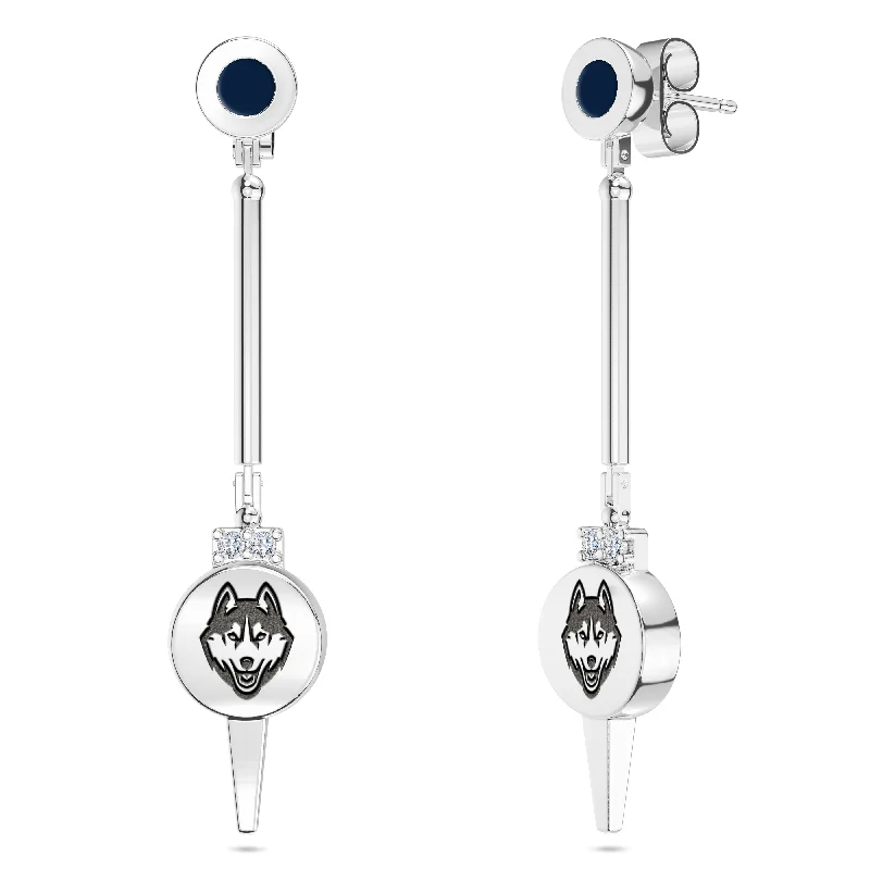 Abstract earrings for artistic style -UCONN Diamond Logo Engraved Enamel Dangle Earring in Sterling Silver