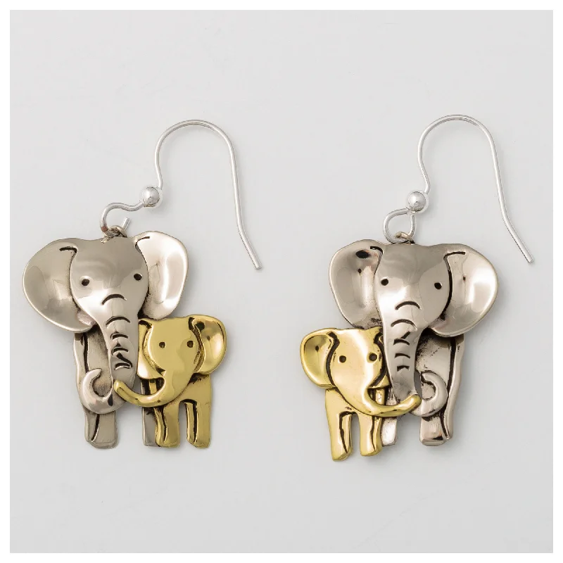 Small gold earrings for subtle elegance -Elephant Parent & Baby Mixed Metal Earrings