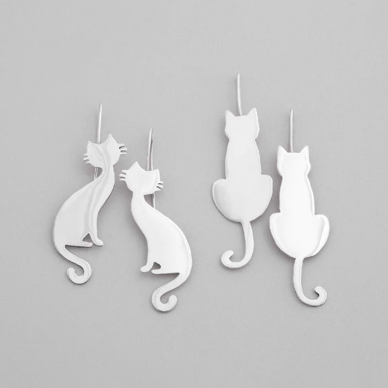 Pearl earrings for bridal accessories -Elegant Silhouette Sterling Cat Earrings