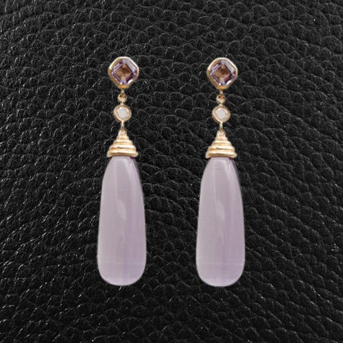 Handmade earrings for personal touch -Amethyst & Diamond Dangle Earrings