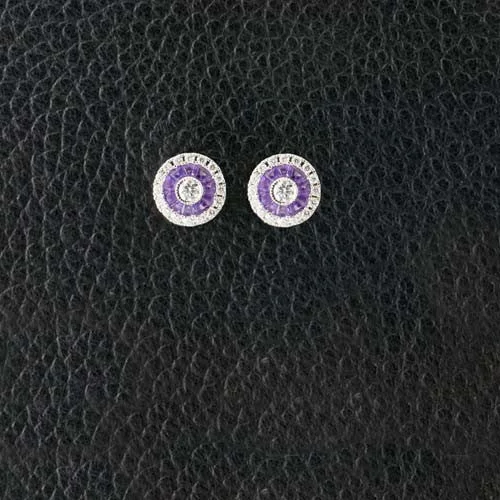 Flower-shaped earrings for feminine style -Amethyst & Diamond Earrings