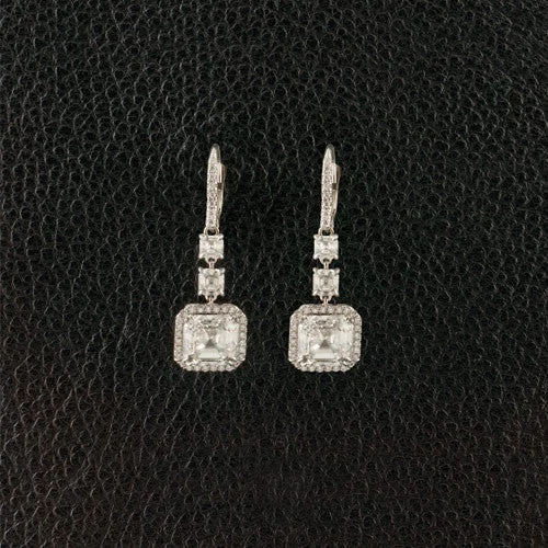 Minimalist silver earrings for casual wear -Asscher cut Diamond Estate Dangle Earrings