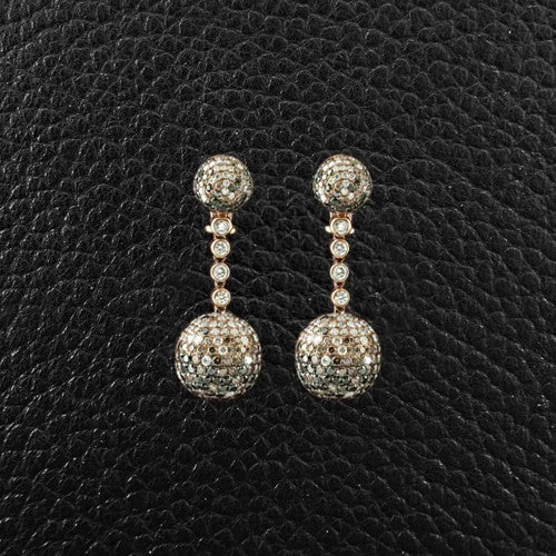 Gold plated earrings for everyday wear -Black, Brown & White Diamond Dangle Ball Earrings