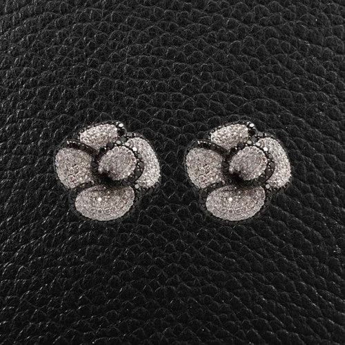 Cute heart-shaped earrings for women -Black & White Diamond Flower Earrings