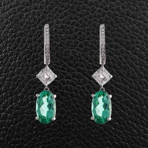 Luxury gold earrings for special occasions -Blue-Green Tourmaline & Diamond Drop Earrings