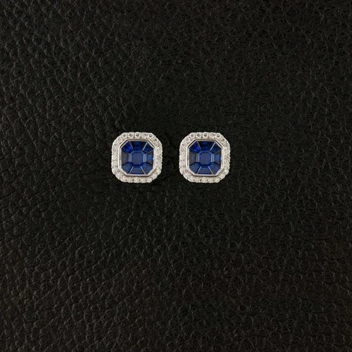 Fashionable ear cuffs for unique touch -Blue Sapphire & Diamond Earrings