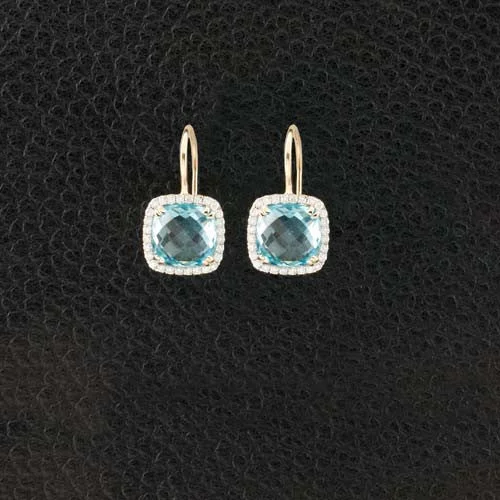 Silver hoop earrings for casual wear -Blue Topaz & Diamond Earrings