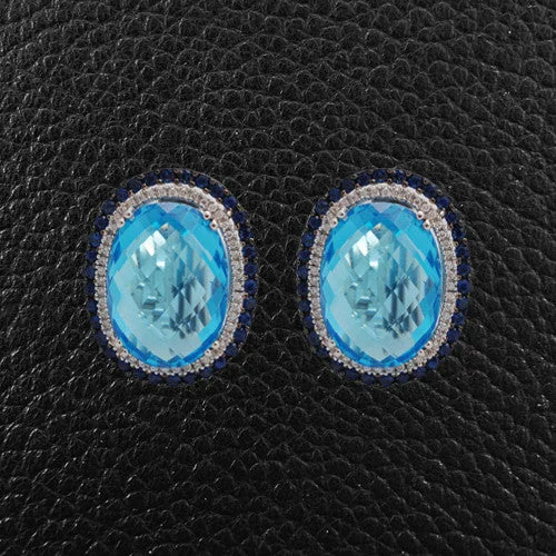 High-quality pearl earrings for weddings -Blue Topaz, Sapphire & Diamond Earrings