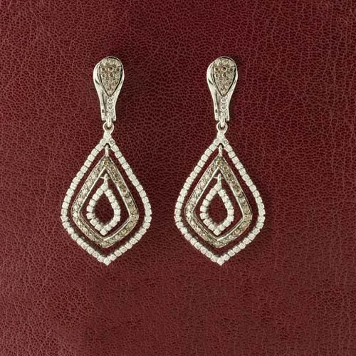 Silver stud earrings for women -Brown & White Diamond Dangle Earrings