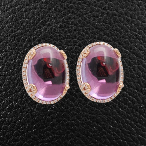 Unique asymmetric earrings for fashion-forward looks -Cabochon Amethyst & Diamond Earrings