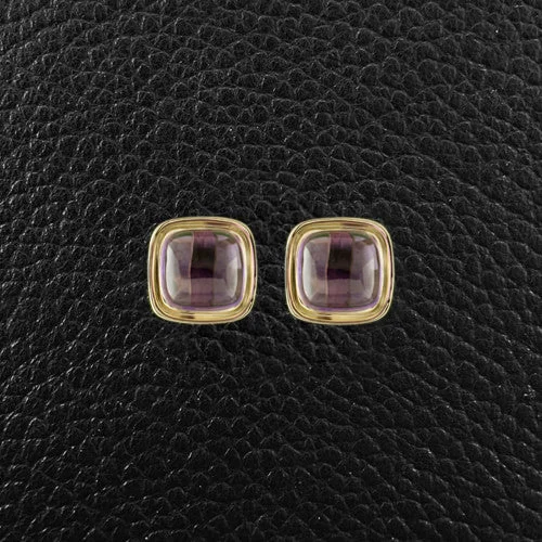 Pearl earrings for bridal accessories -Cabochon Amethyst Earrings