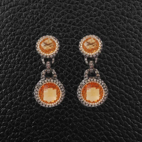 Abstract earrings for artistic style -Citrine, Diamond & Brown Diamond Earrings