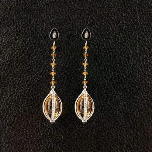 High-end luxury earrings for premium look -Citrine, Onyx & Diamond Dangle Earrings