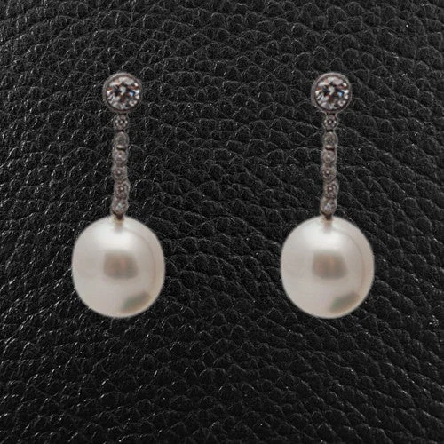 Cute animal-shaped earrings for quirky fashion -Cultured Pearl & Diamond Dangle Earrings