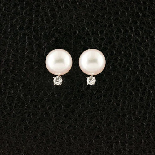 Cute animal-shaped earrings for quirky fashion -Cultured Pearl & Diamond Earrings