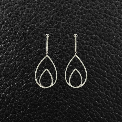 Sterling silver hoop earrings for women -Diamond Double Teardrop Earrings