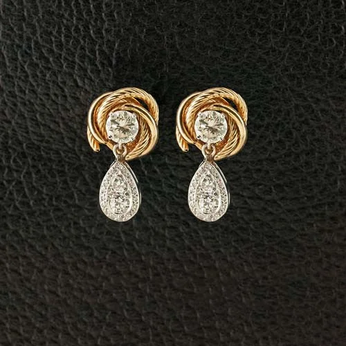 Gold leaf earrings for natural beauty -Diamond Earrings with Gold Knot Jackets