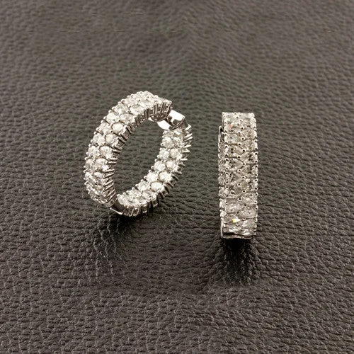 Elegant gold hoop earrings for evening events -Double Row Diamond Hoop Earrings