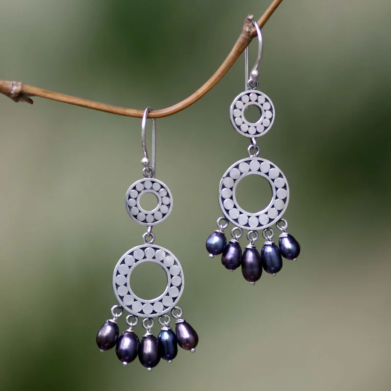 Enamel earrings for colorful accents -Eclipse in Black Pearl chandelier earrings