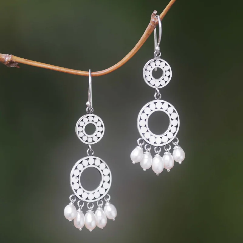 Oversized earrings for bold fashion statements -Eclipse in White Sterling Silver Pearl Chandelier Earrings