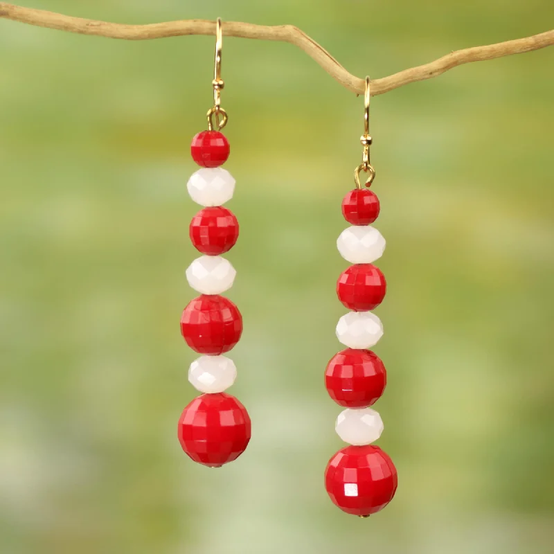 14k gold earrings for refined style -Eco Red and White Handcrafted Red and White Eco Friendly African Earrings