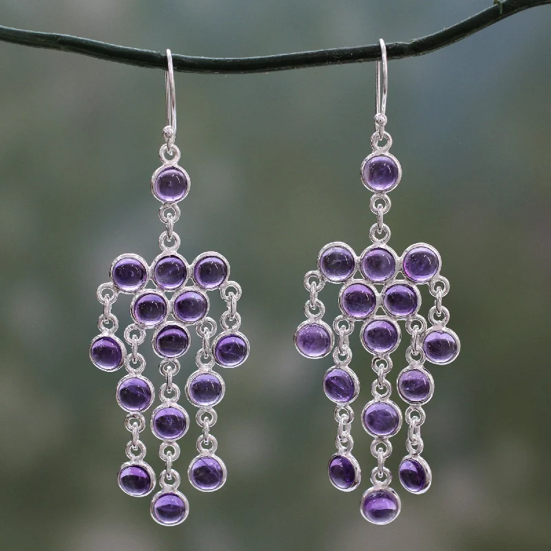 Silver dangle earrings for versatile style -Ecstatic Purple Sterling Silver Chandelier Earrings with Amethyst Cabochons