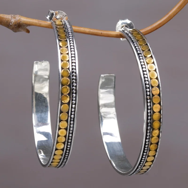 Long dangle earrings for party wear -Edge of Sunrise Gold Accent Sterling Silver Half-Hoop Earrings Indonesia