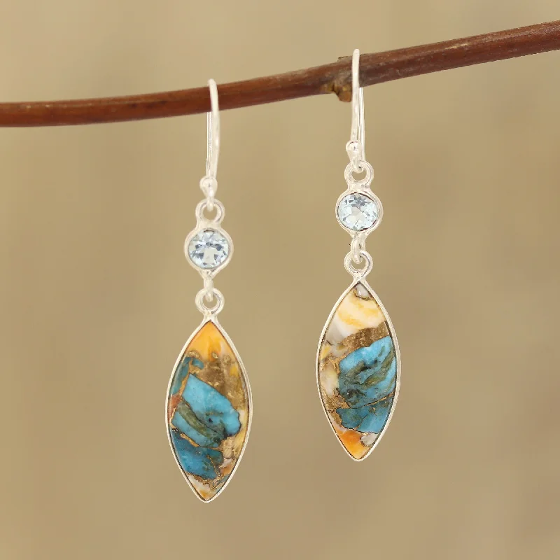 Crystal earrings for evening events -Elegance of the Beach Blue Topaz and Composite Turquoise Dangle Earrings