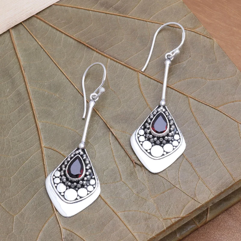 Handmade earrings for personal touch -Elegant Arrangement Garnet and Sterling Silver Dangle Earrings