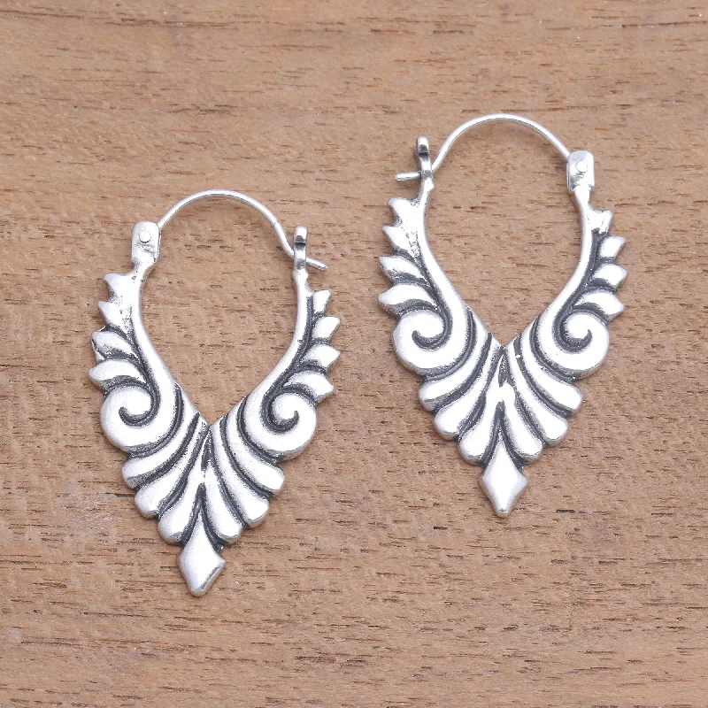 Geometric earrings for modern fashion -Elegant Beauty Artisan Crafted Sterling Silver Hoop Earrings from Bali