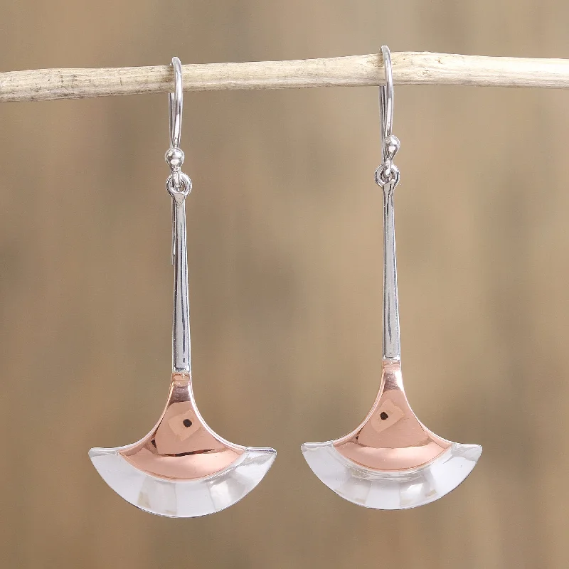 Small stud earrings for minimalist style -Elegant Crescents Fan-Shaped Sterling Silver and Copper Dangle Earrings