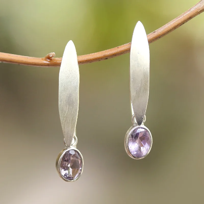 Luxury gold earrings for special occasions -Elegant Ellipses Elliptical Amethyst Dangle Earrings from Bali