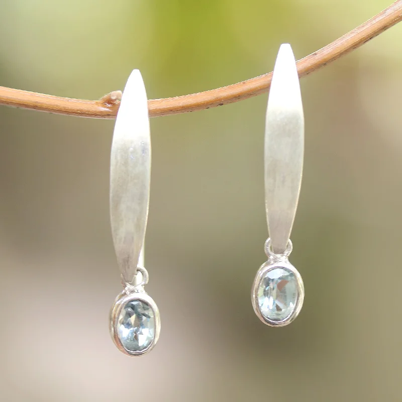 Ethnic earrings for cultural style -Elegant Ellipses Elliptical Blue Topaz Dangle Earrings from Bali