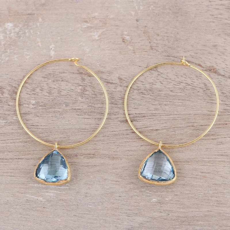 Butterfly earrings for a cute look -Elegant Embrace 18k Gold Plated Blue Topaz Hoop Dangle Earrings from India