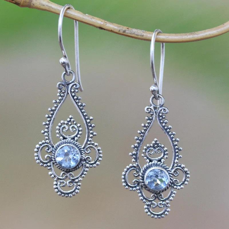 Oversized earrings for bold fashion statements -Elegant Evening in Blue Blue Topaz Sterling Silver Dot and Scroll Dangle Earrings