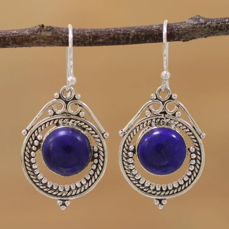 Small gold earrings for subtle elegance -Elegant Globes Lapis Lazuli and Sterling Silver Dangle Earrings from India